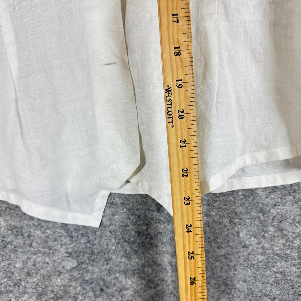 Vintage Ivory Linen Embroidered Button Blouse XL Short Sleeve Summer Cottagecore - Picture 11 of 16